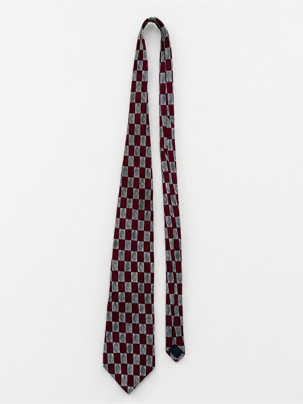 Vintage Brandini Le Collezioni 100% Silk Geometric Tie Burgundy Silver USA Retro